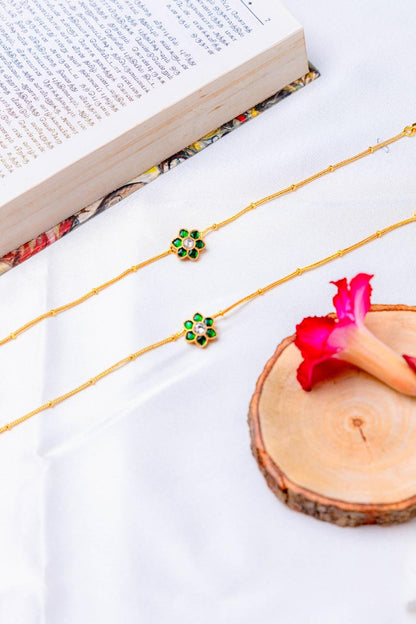 Gold-plated anklets with green Floral stone