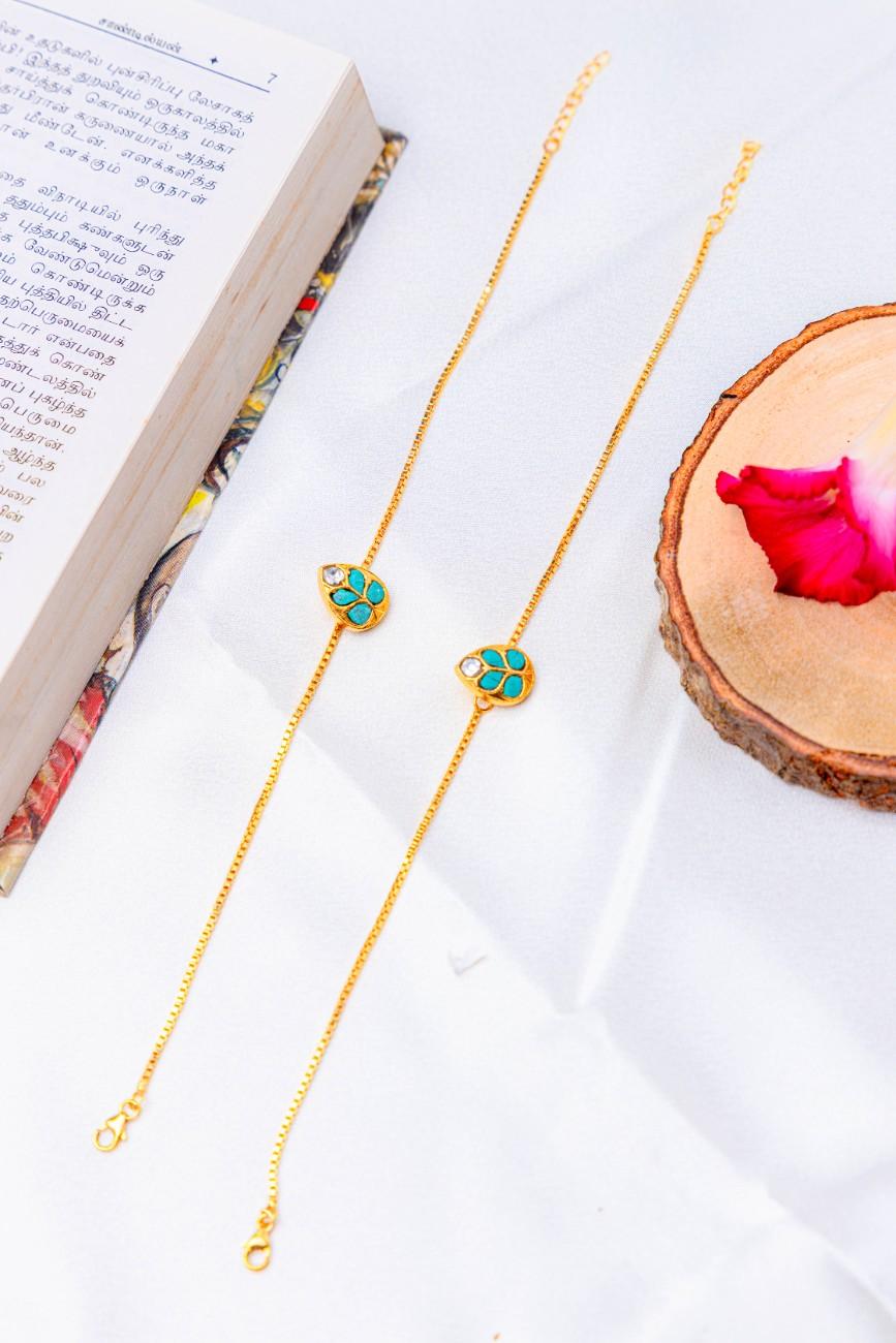 Gold-Plated Stone Turquoise Anklet