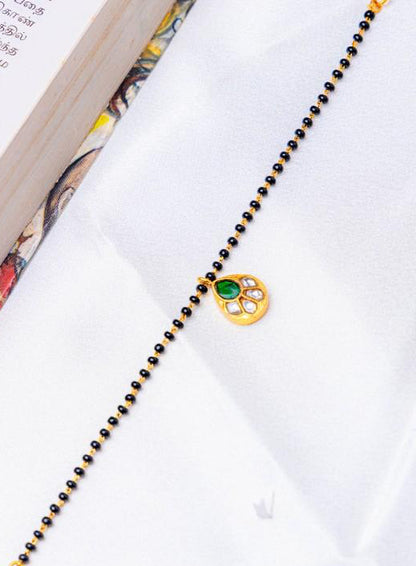 Silver Gold-Plated Mangalsutra Bracelet with Green Stone Pendant