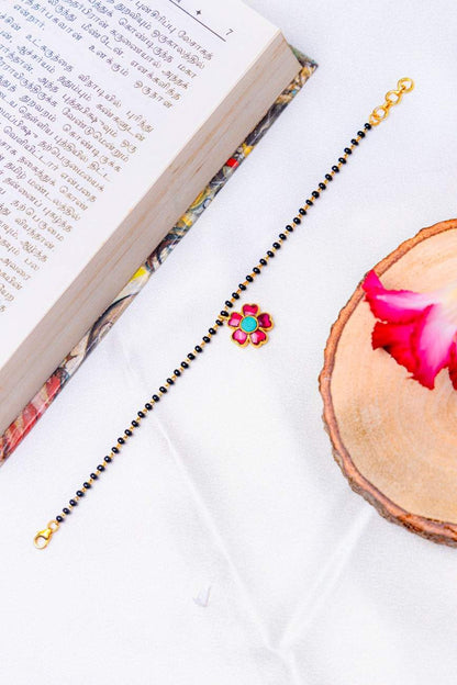 Black Beads Floral Bracelet