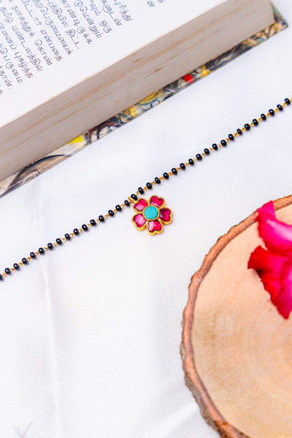 Black Beads Floral Bracelet