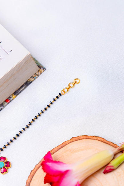 Black Beads Floral Bracelet