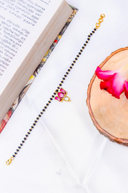 Black Bead Lotus Bracelet