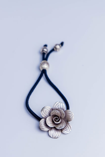 Two-in-One Silver Floral Hairband & Bracelet