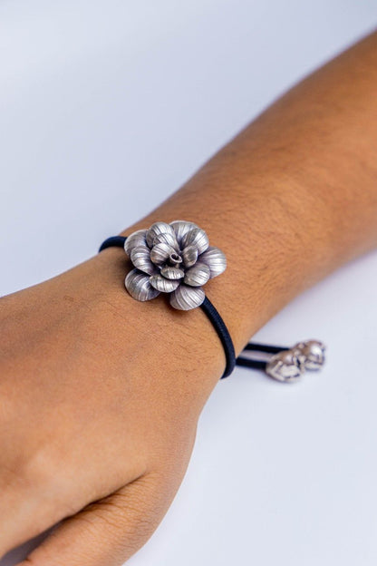 Two-in-One Silver Floral Hairband & Bracelet