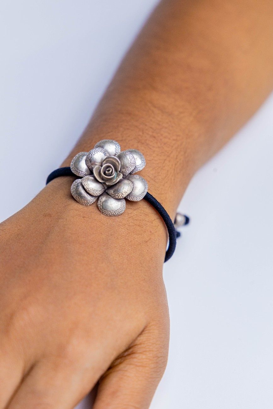Two-in-One Silver Floral Hairband & Bracelet