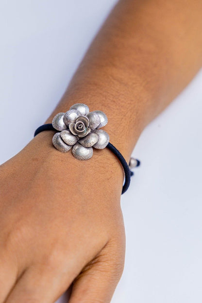 Two-in-One Silver Floral Hairband & Bracelet