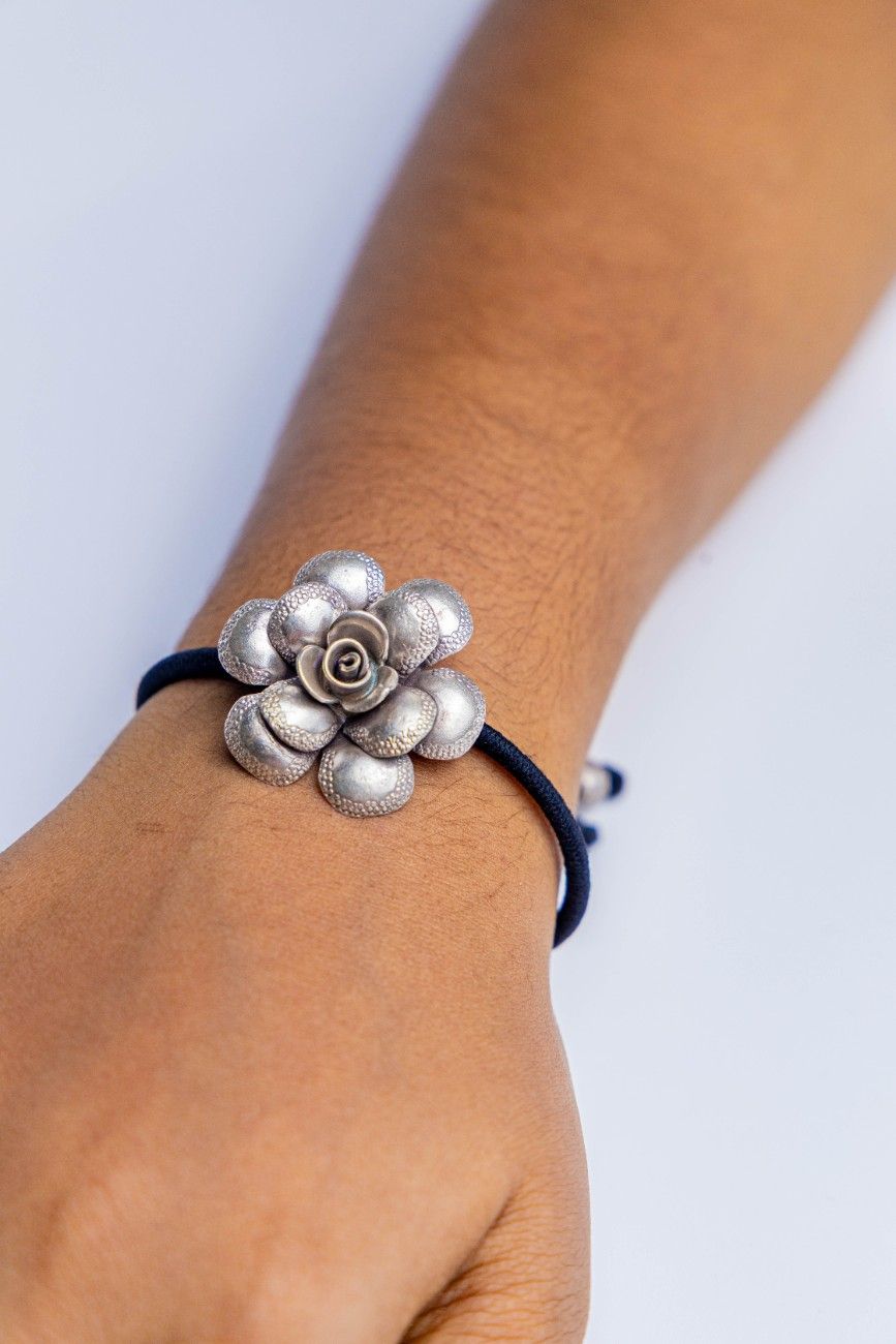 Two-in-One Silver Floral Hairband & Bracelet