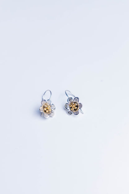 Handcrafted Dual-Tone Floral Silver Earrings