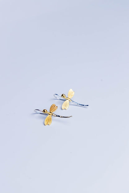 Sterling Silver Dual Tone Dragonfly Earrings
