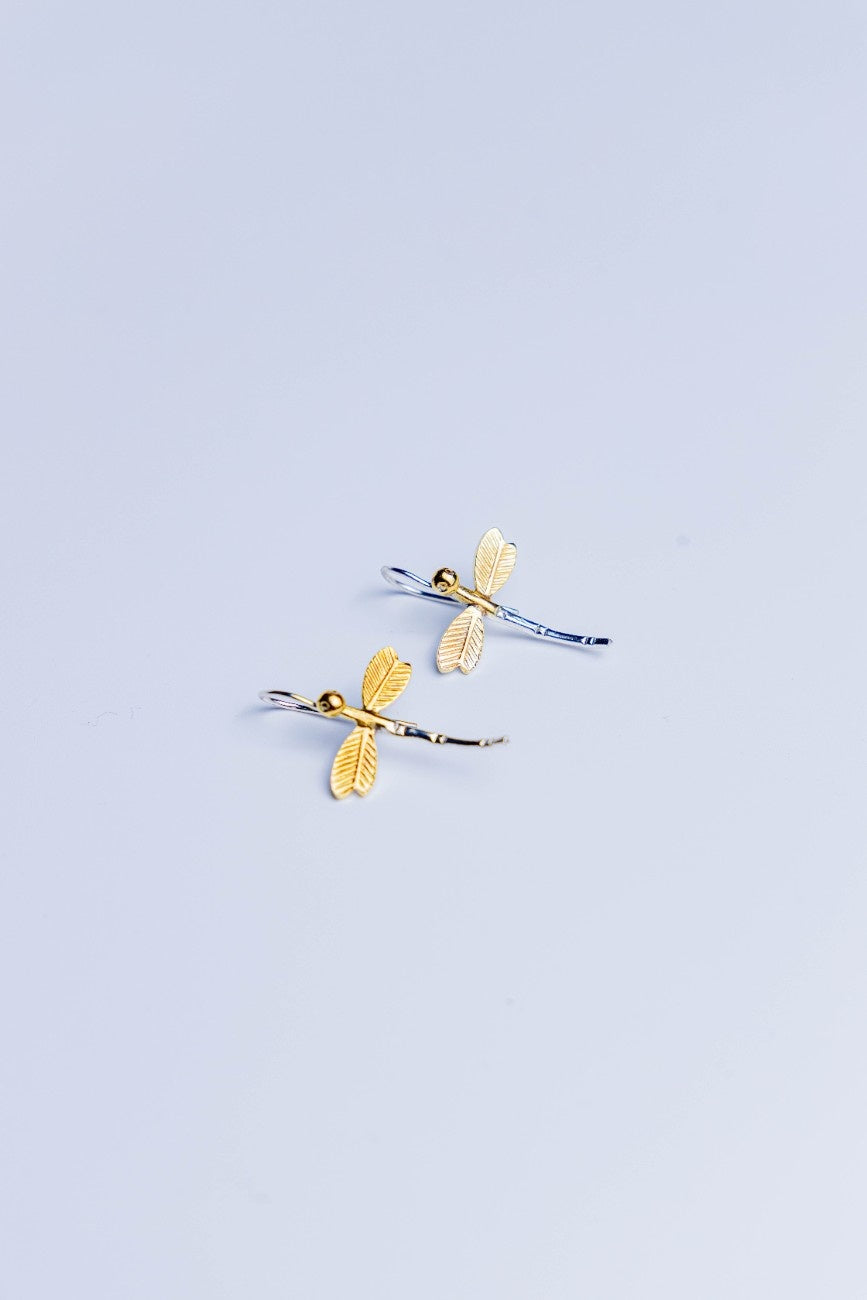 Sterling Silver Dual Tone Dragonfly Earrings