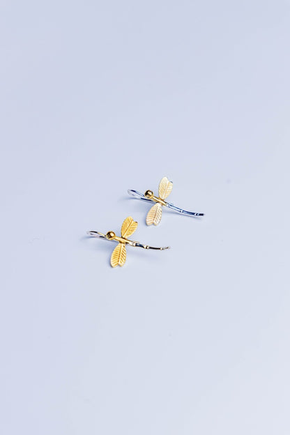 Sterling Silver Dual Tone Dragonfly Earrings