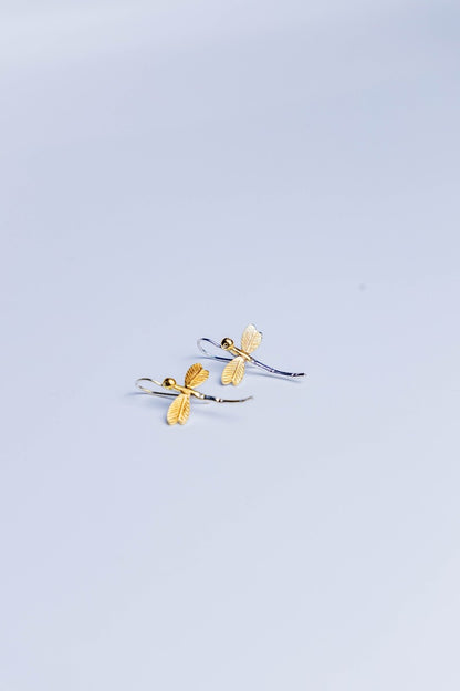 Sterling Silver Dual Tone Dragonfly Earrings