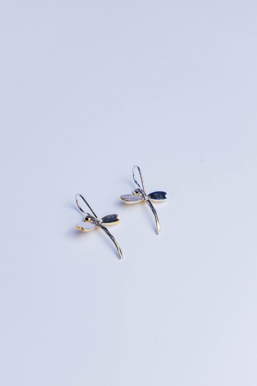 Sterling Silver Dual Tone Dragonfly Earrings