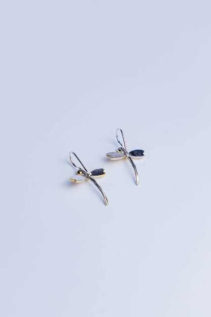Sterling Silver Dual Tone Dragonfly Earrings