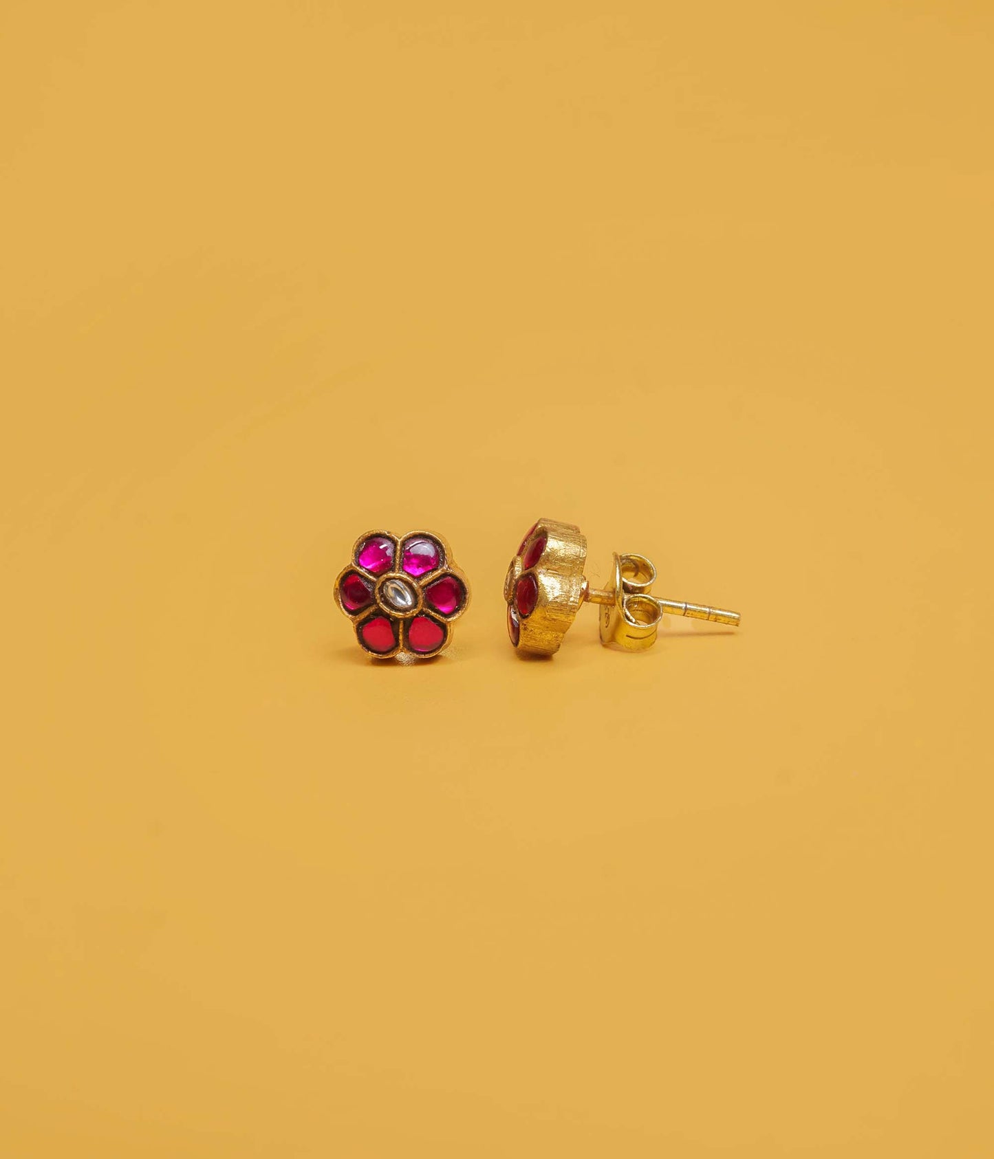 Ruby Blossom Gold Plated Stud Earrings