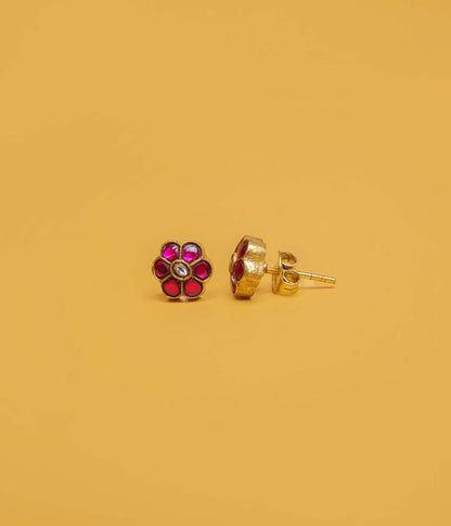 Ruby Blossom Gold Plated Stud Earrings