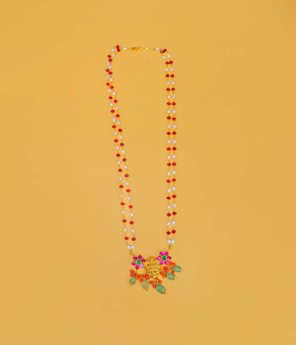 Gold Plated Lakshmi Floral Beaded Necklace