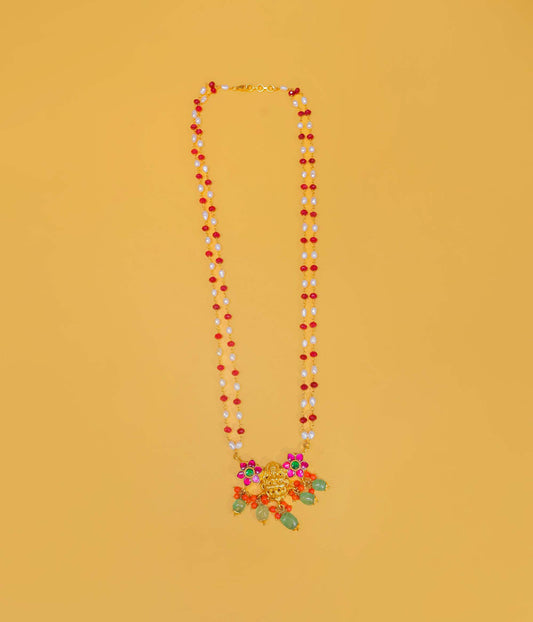 Gold Plated Lakshmi Floral Beaded Necklace