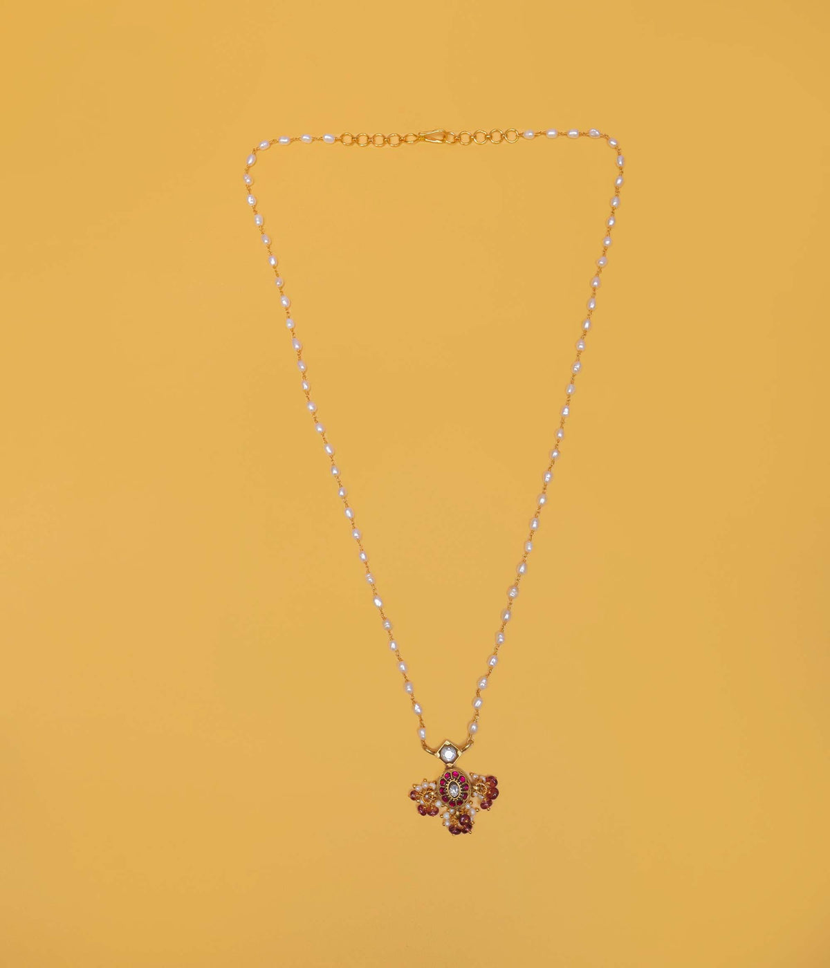 Ruby Pearl Beaded Pendant Necklace