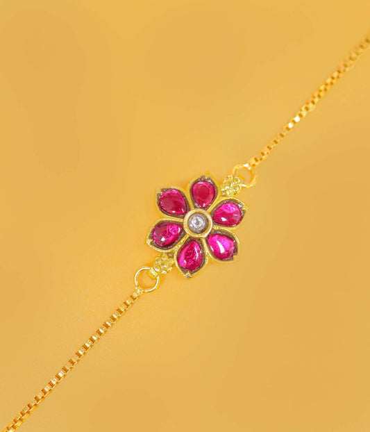 Ruby Floral Gold Plated Bracelet