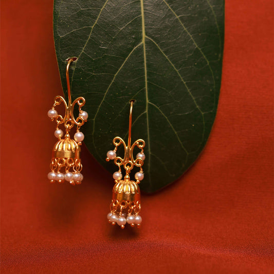 Sterling silver pearl jhumka earrings inspired by traditional South Indian jewellery by Silalankaraa.
