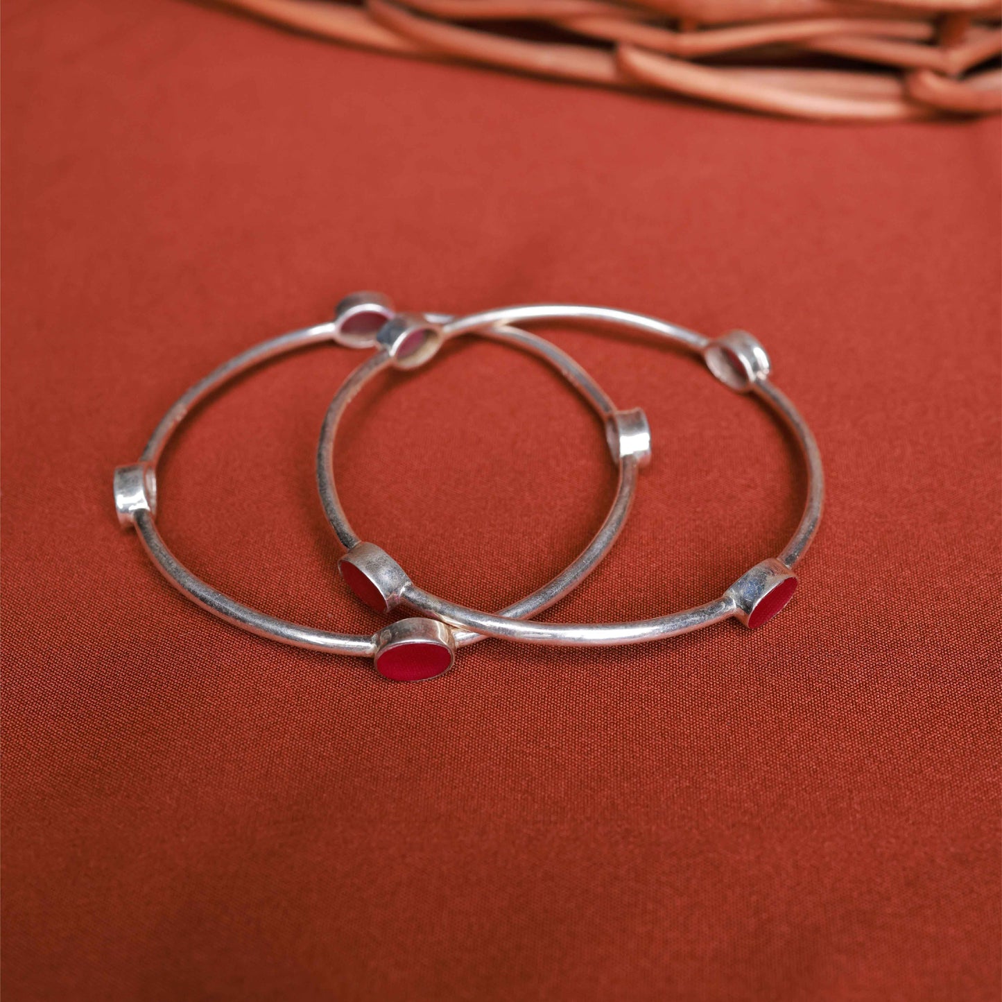 Ruby Pink Silver Bangles