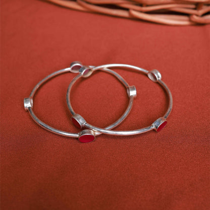 Ruby Pink Silver Bangles