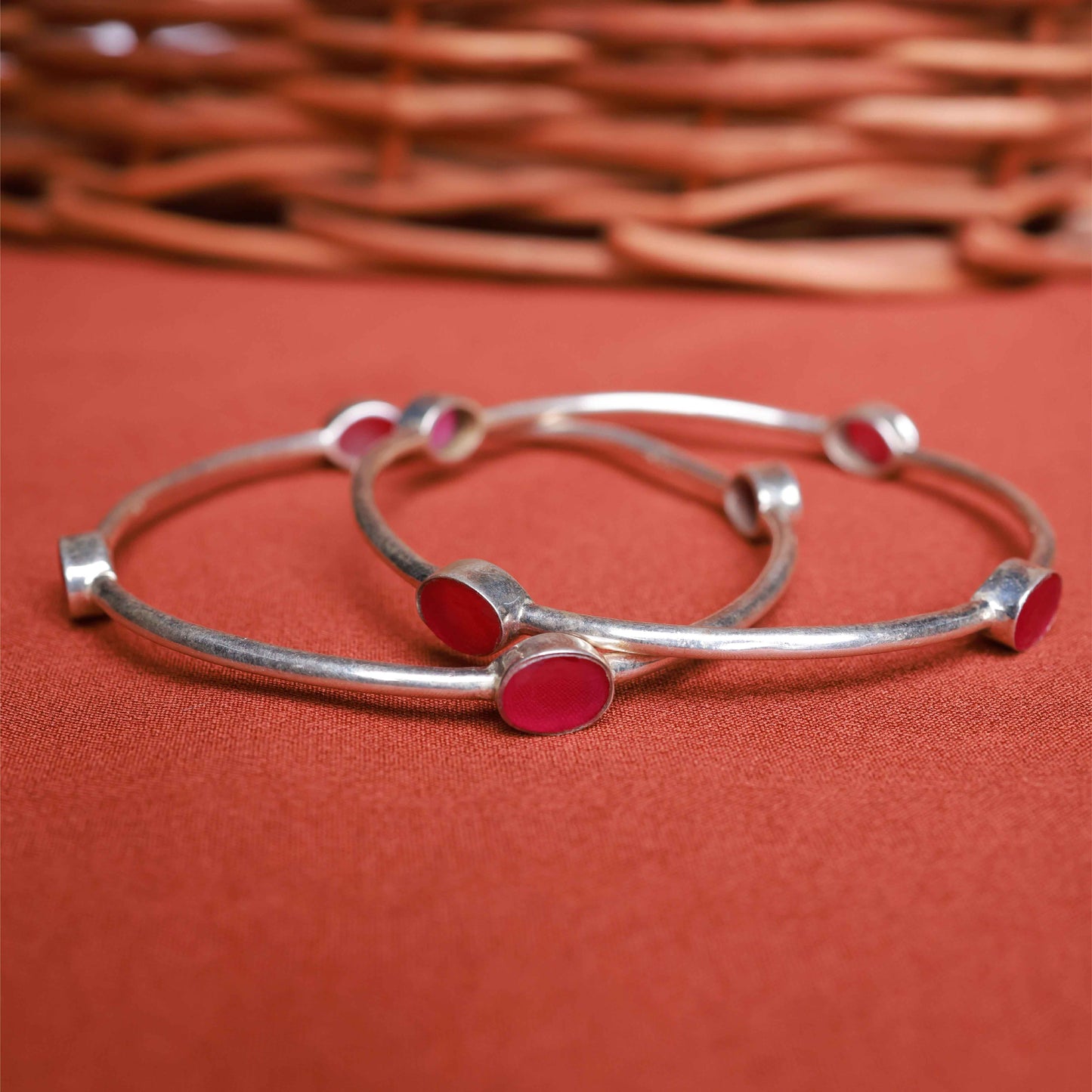 Ruby Pink Silver Bangles