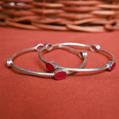 Ruby Pink Silver Bangles
