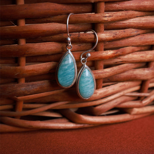 Amozonite Teardrop Silver Earring