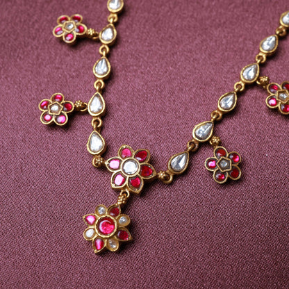 Heritage Floral Kundan Gold Plated Silver Necklace | 92.5 Sterling Silver | Sil'Alankaraa