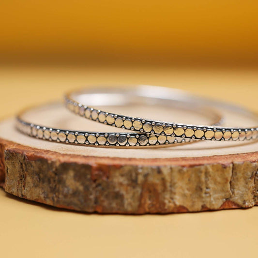 Moon Dot Oxidised Silver Bangles