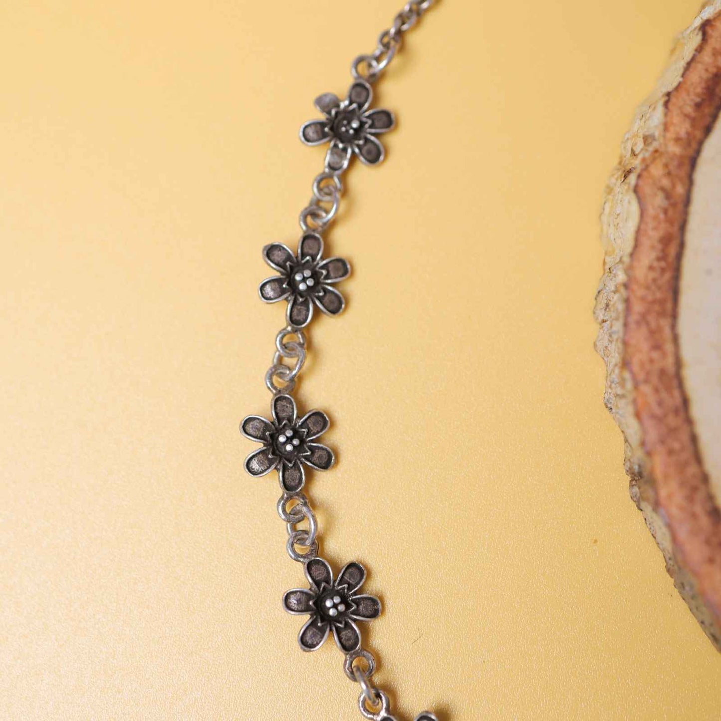 Daisy Bloom Oxidised Silver Bracelet