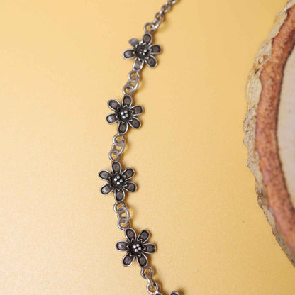 Daisy Bloom Oxidised Silver Bracelet