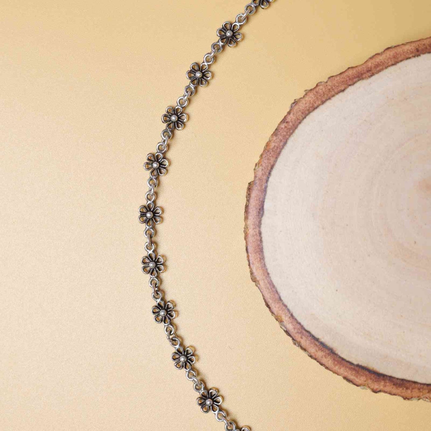 Handcrafted Floral Silver Bracelet with Oxidised Vintage Detailing.