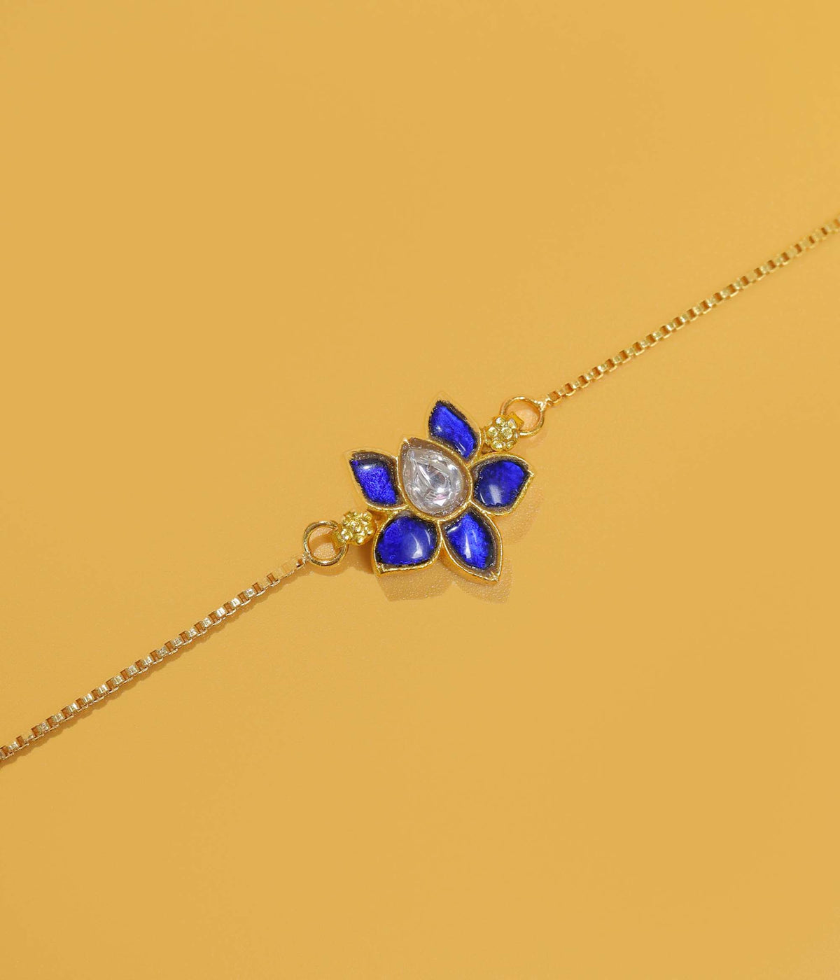 Royal Lapis Lotus Kundan Silver Bracelet
