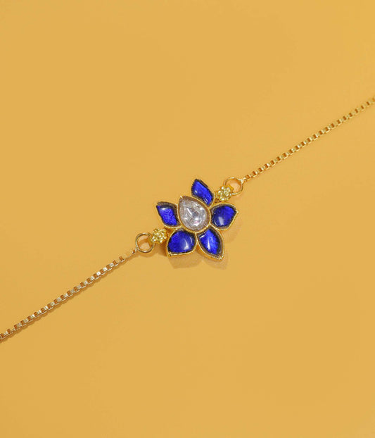 Royal Lapis Lotus Kundan Silver Bracelet