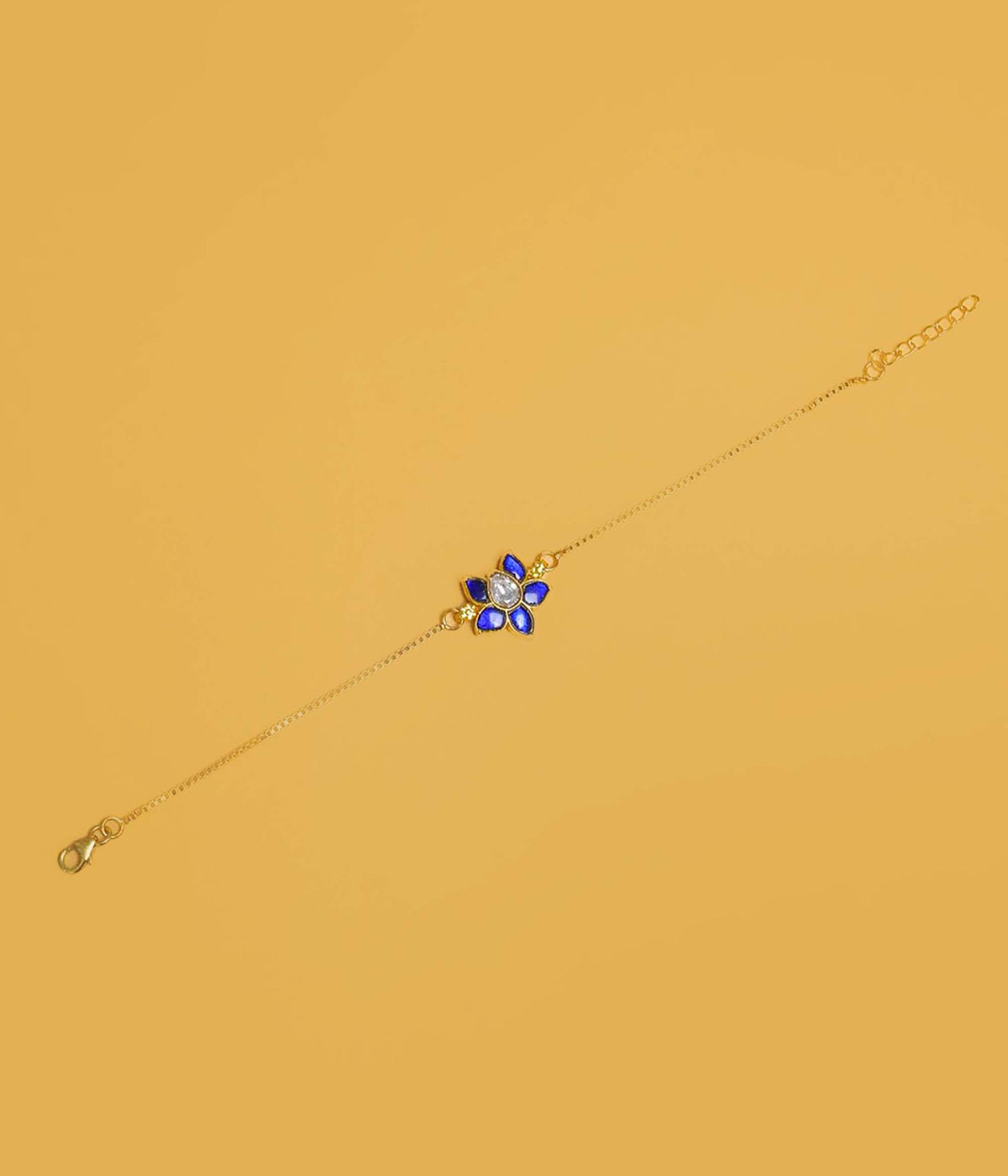 Royal Lapis Lotus Kundan Silver Bracelet