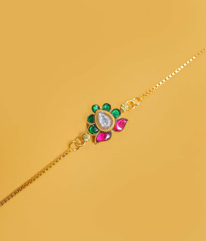 Heritage Lotus Kundan Silver Bracelet