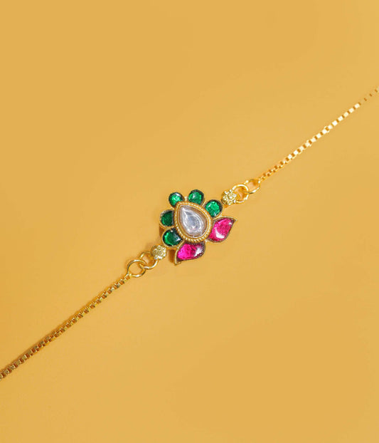 Heritage Lotus Kundan Silver Bracelet