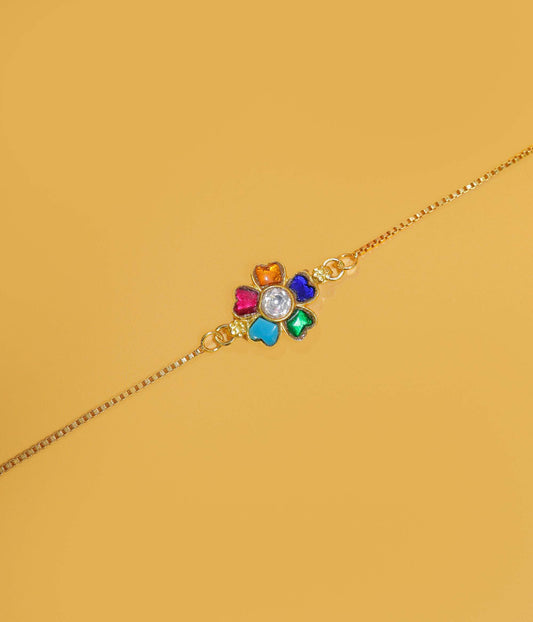 Navaratna Blossom Kundan Silver Bracelet