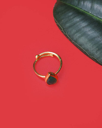 Adjustable Gold Plated Emerald Teardrop Silver Ring