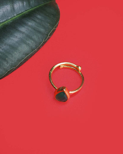 Adjustable Gold Plated Emerald Teardrop Silver Ring