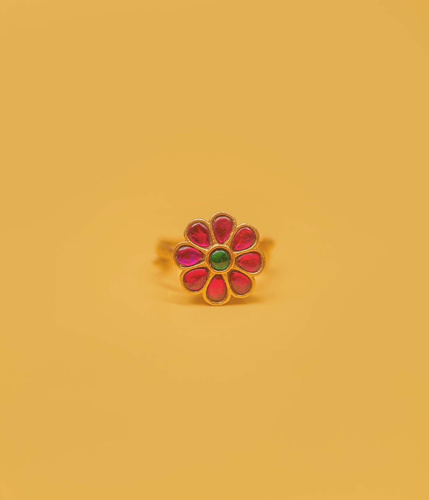 Adjustable Gold Plated Gulnaz Floral Kundan Ring