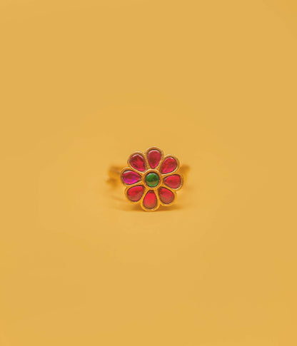 Adjustable Gold Plated Gulnaz Floral Kundan Ring