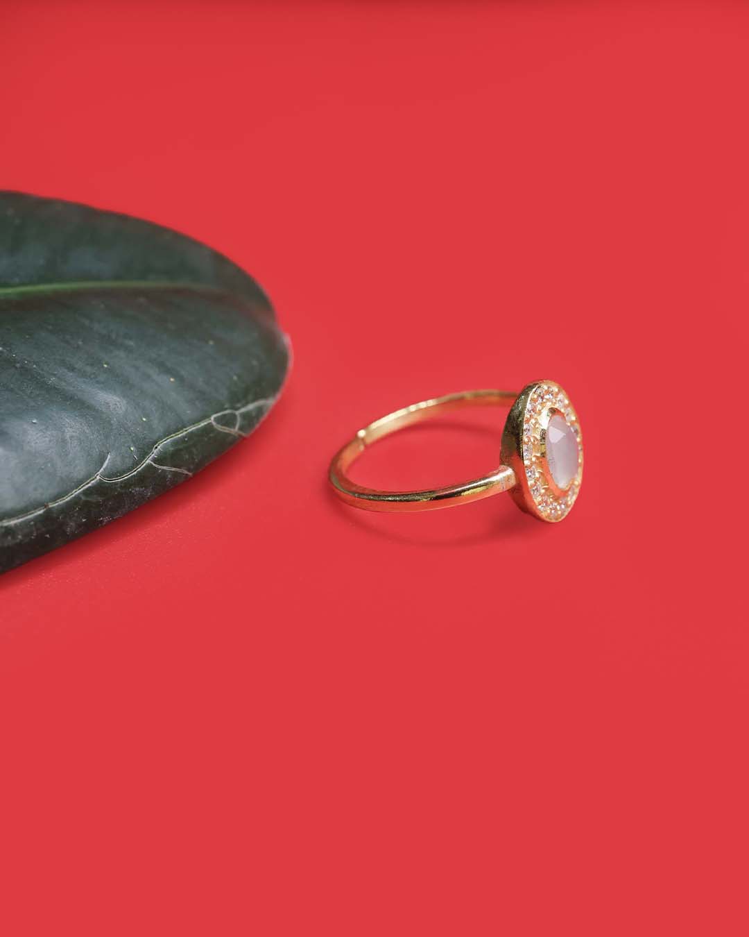 Gold Plated White Quartz 92.5 Silver Ring