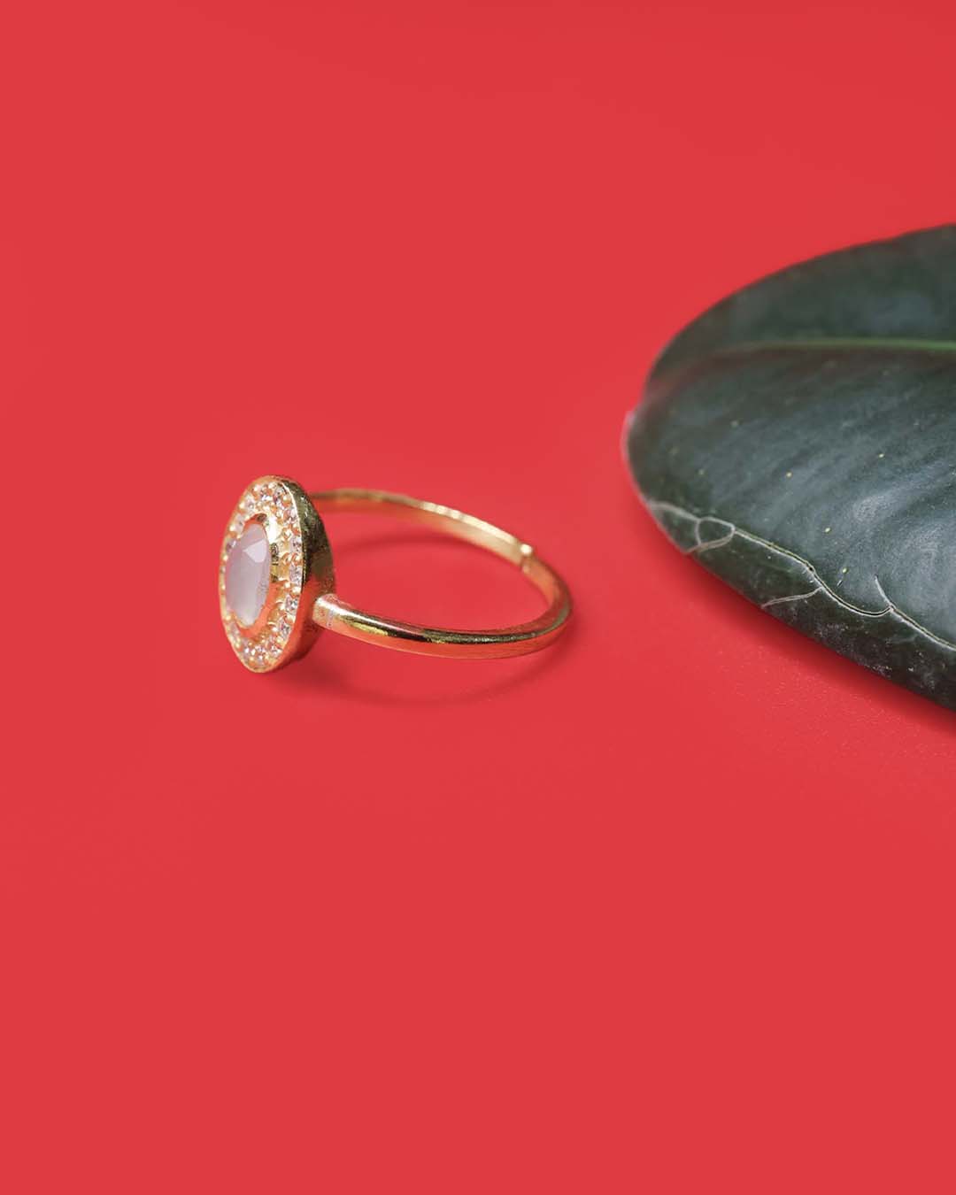 Gold Plated White Quartz 92.5 Silver Ring