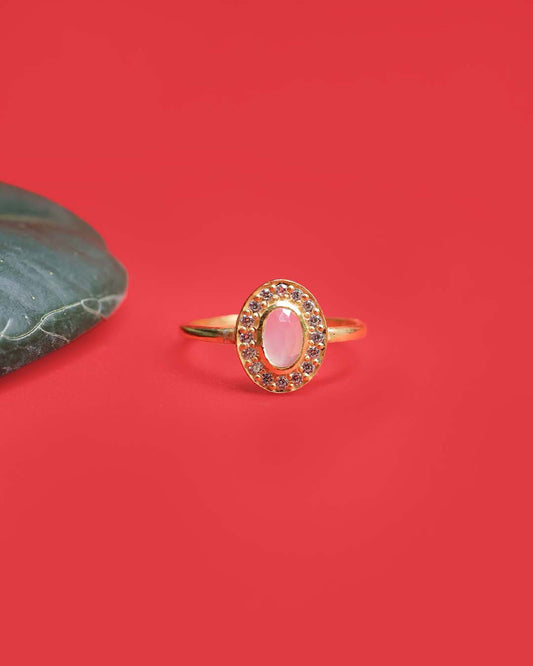 Gold Plated White Quartz 92.5 Silver Ring