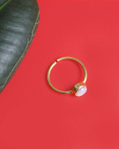 Gold Plated White Chalcedony 92.5 Silver Ring